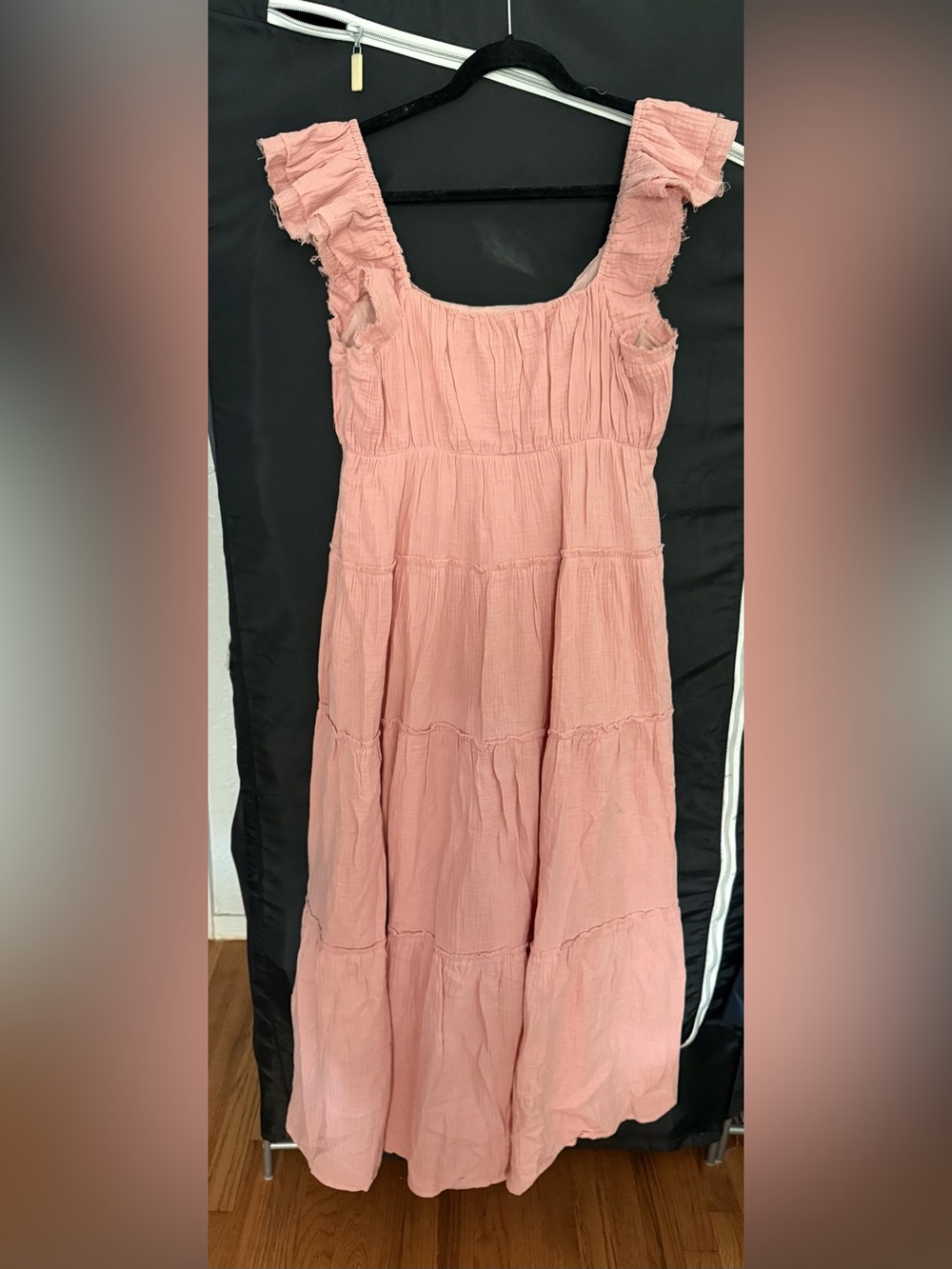 NWOT Free the Roses Coral Pink Tiered Maxi Dress with Ruffle Straps - Picture 4 of 4